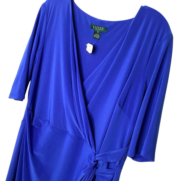 Lauren Ralph Lauren Dress Sz 16 Blue Faux Wrap Business Night Out Date Lined EUC - Picture 3 of 8